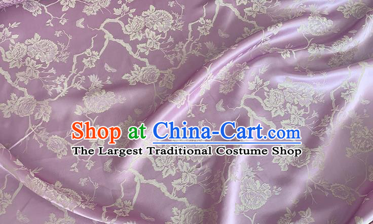 Lilac China Traditional Cheongsam Fabric Chinese Mulberry Silk Cloth Classical Peony Pattern Jacquard Material