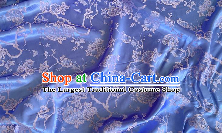 Bluish Violet China Classical Peony Pattern Jacquard Material Traditional Cheongsam Fabric Chinese Mulberry Silk Cloth