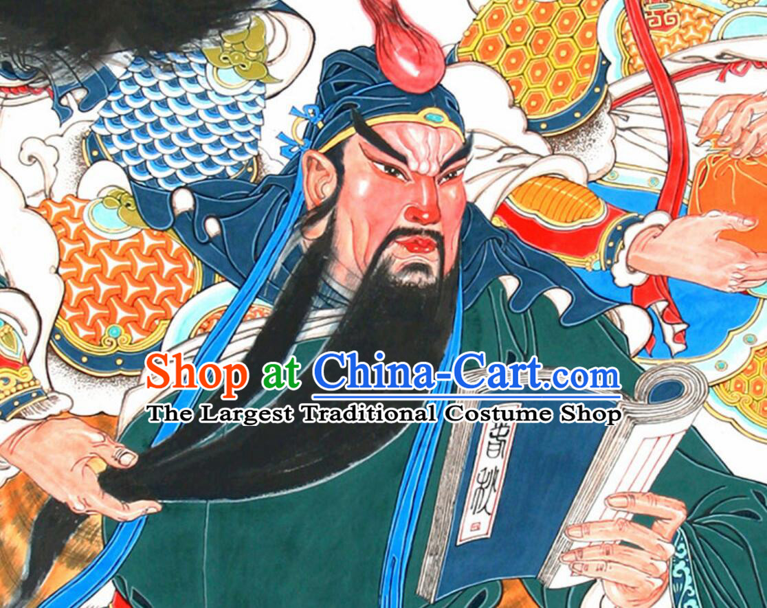 Guan Gong Night Reading Painting Guan Ping Zhou Cang Figure Painting Guan Sheng God Painting Silk Scroll