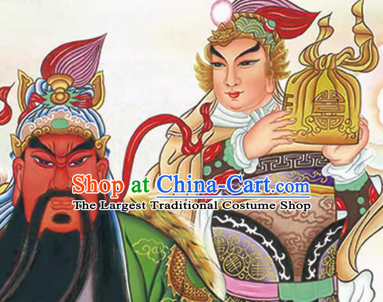 China Guan Gong Xian Sheng Painting Guan Sheng God Painting Silk Scroll Guan Ping Zhou Cang Figure Painting