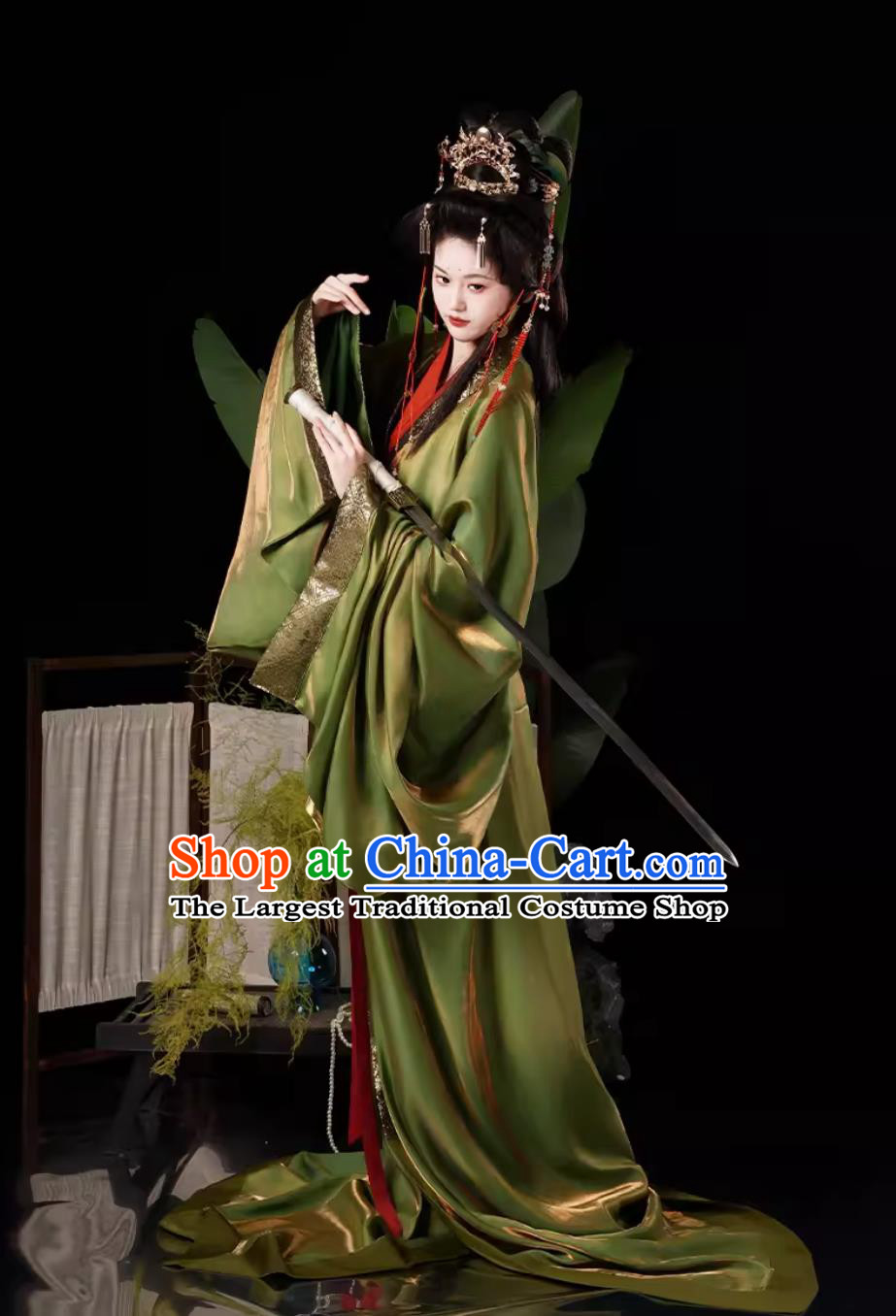 Chinese Travel Photography Clothing Traditional Hanfu Green Warring States Robe Ancient Princess Costumes Complete Set