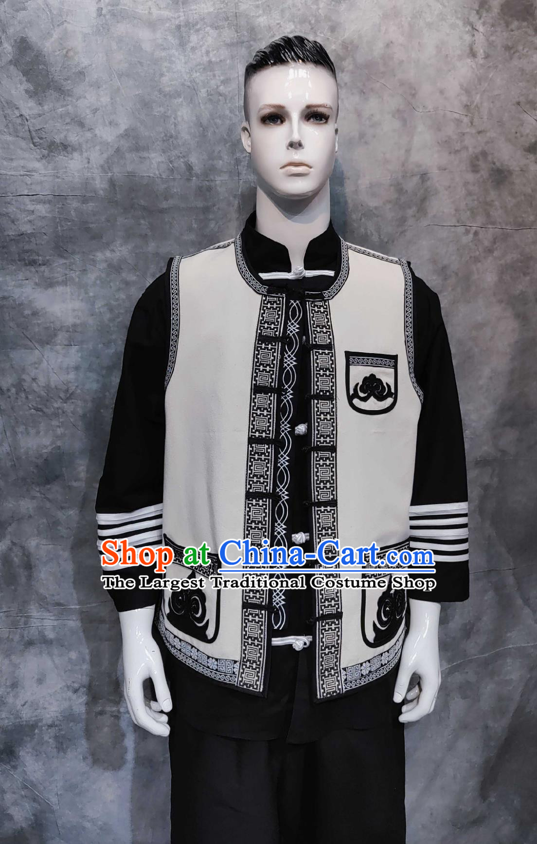 China Yi Ethnic Folk Dance Clothing Chinese Suchuan National Minority Male Outfit Traditional Torch Festival Costume