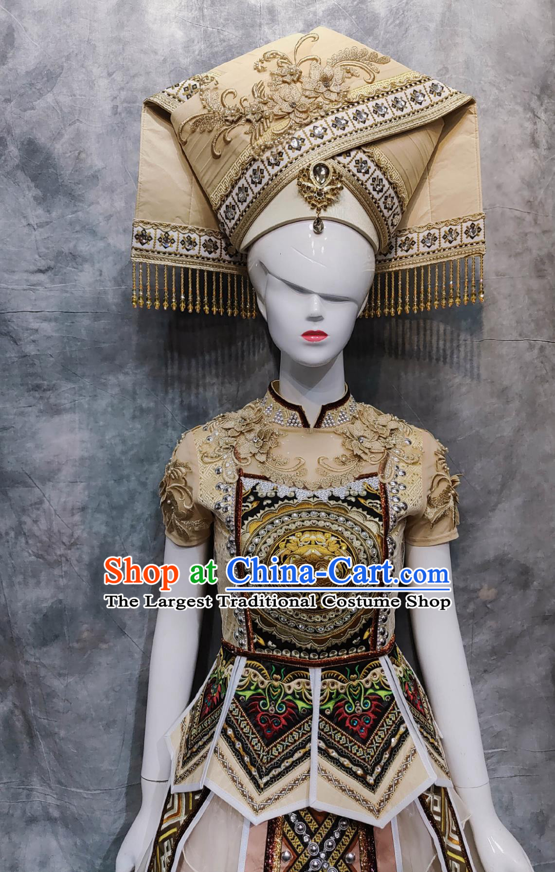 China Zhuang Ethnic Woman Clothing Guangxi National Minority Stage Performance Dress Chinese March rd Festival Folk Dance Costume