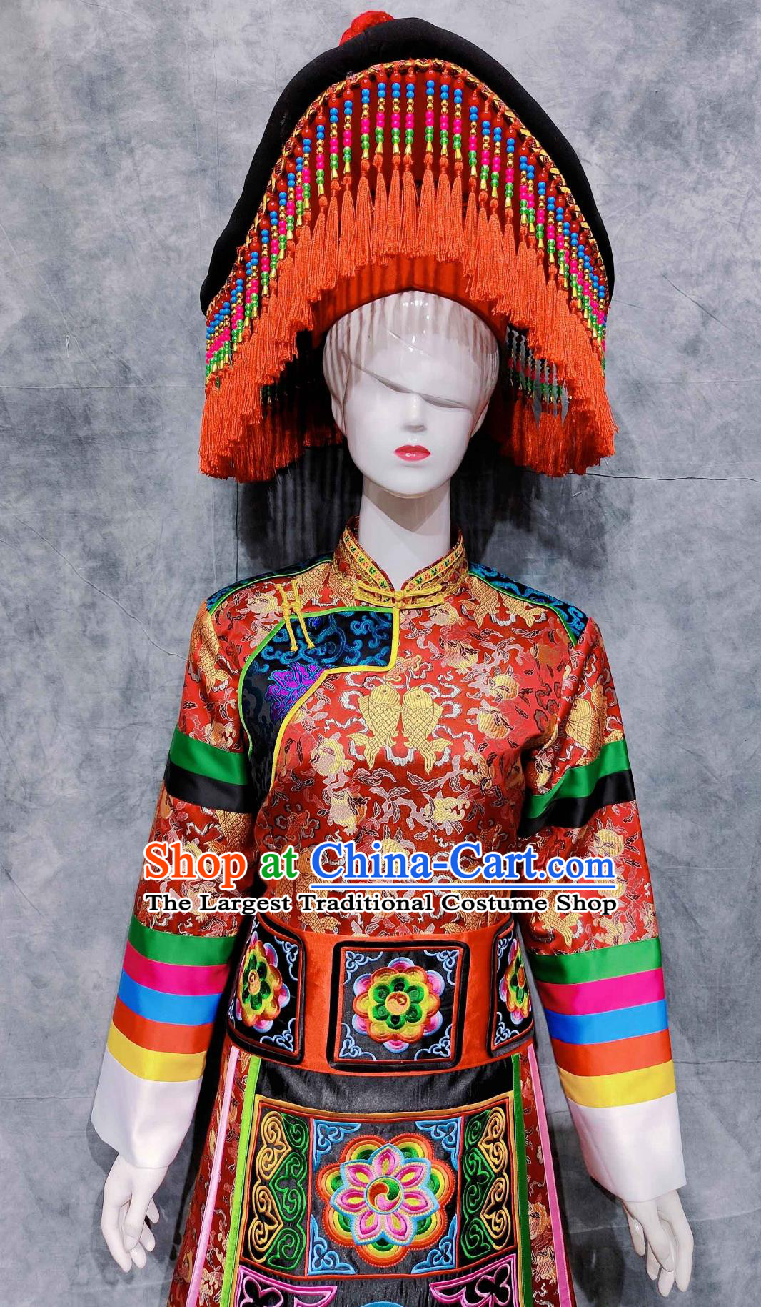 China Qinghai Travel Photography Outfit Traditional Chinese Ethnic Bride Costume Tu National Minority Wedding Woman Clothing