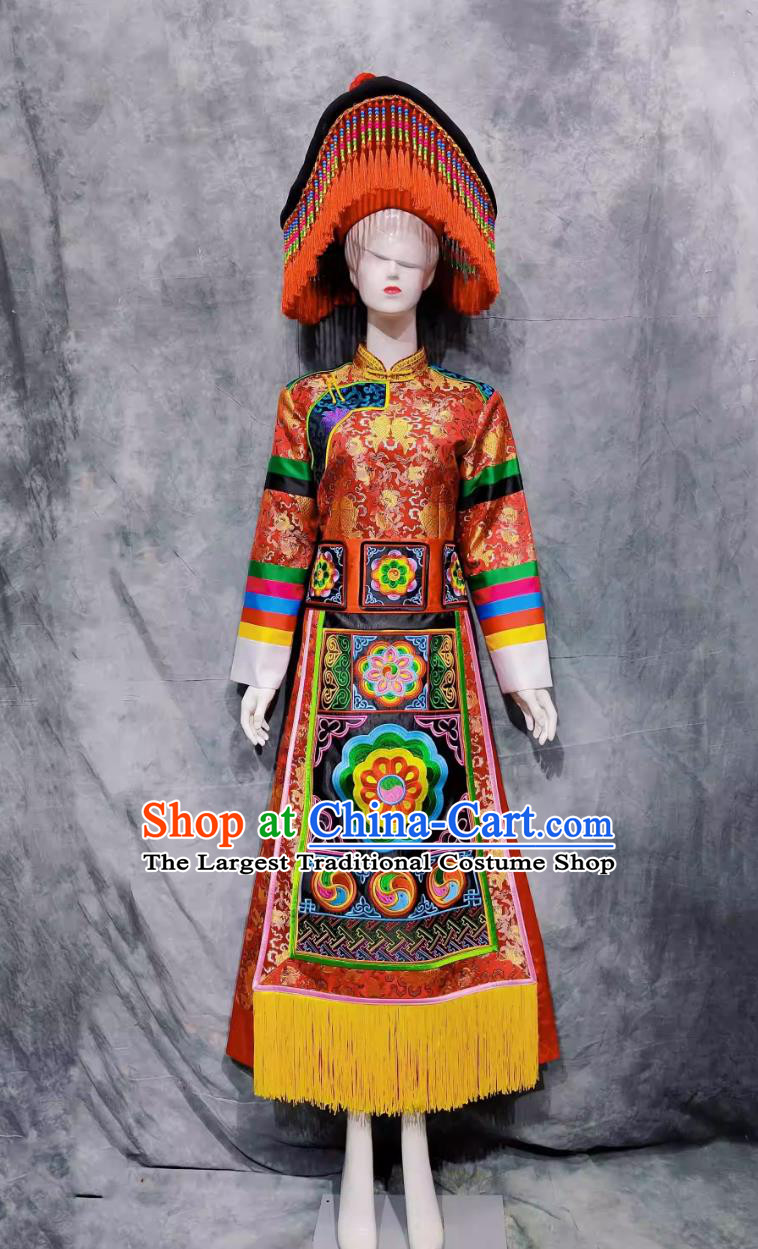 China Qinghai Travel Photography Outfit Traditional Chinese Ethnic Bride Costume Tu National Minority Wedding Woman Clothing
