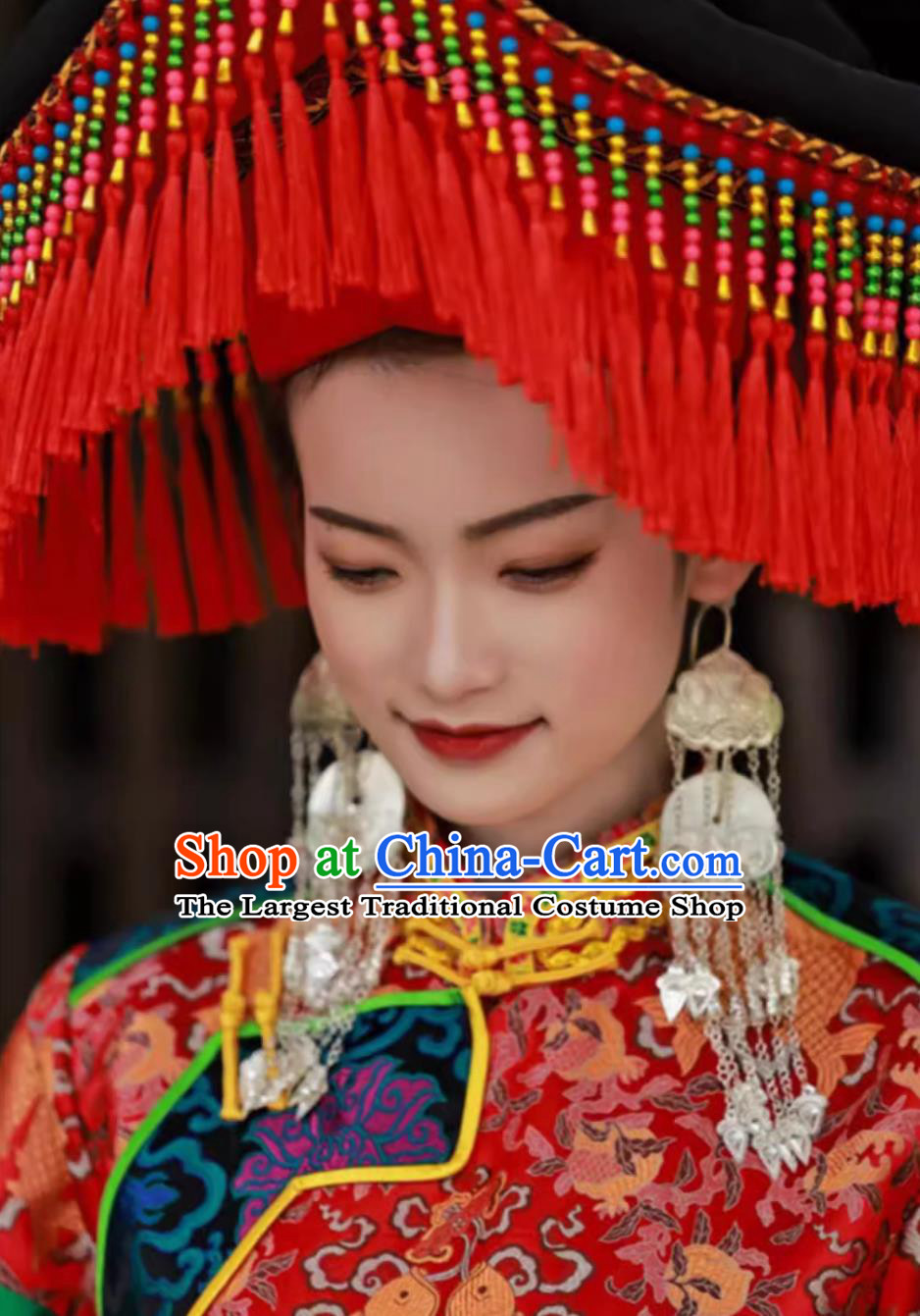 China Qinghai Travel Photography Outfit Traditional Chinese Ethnic Bride Costume Tu National Minority Wedding Woman Clothing