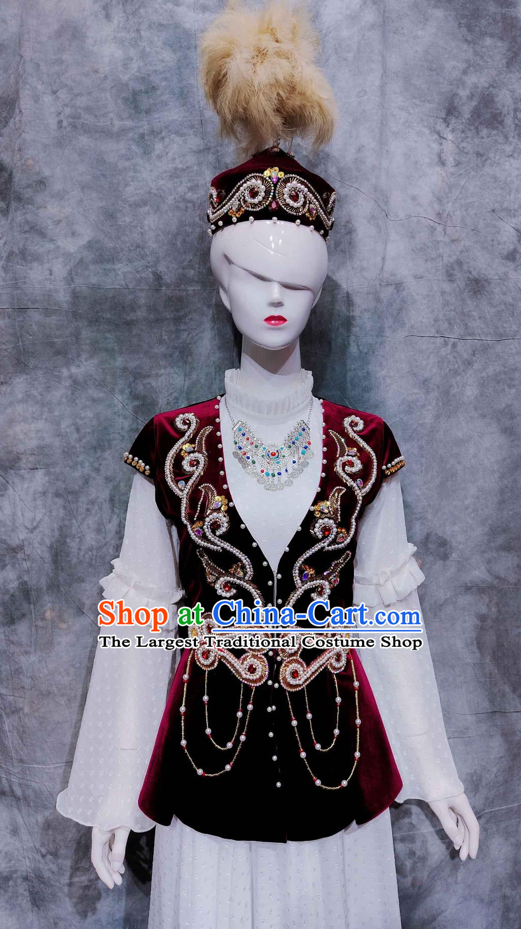 Chinese Hazak Ethnic Dance Costume China Kazak National Minority Woman Clothing Traditional Xinjiang Travel Dress