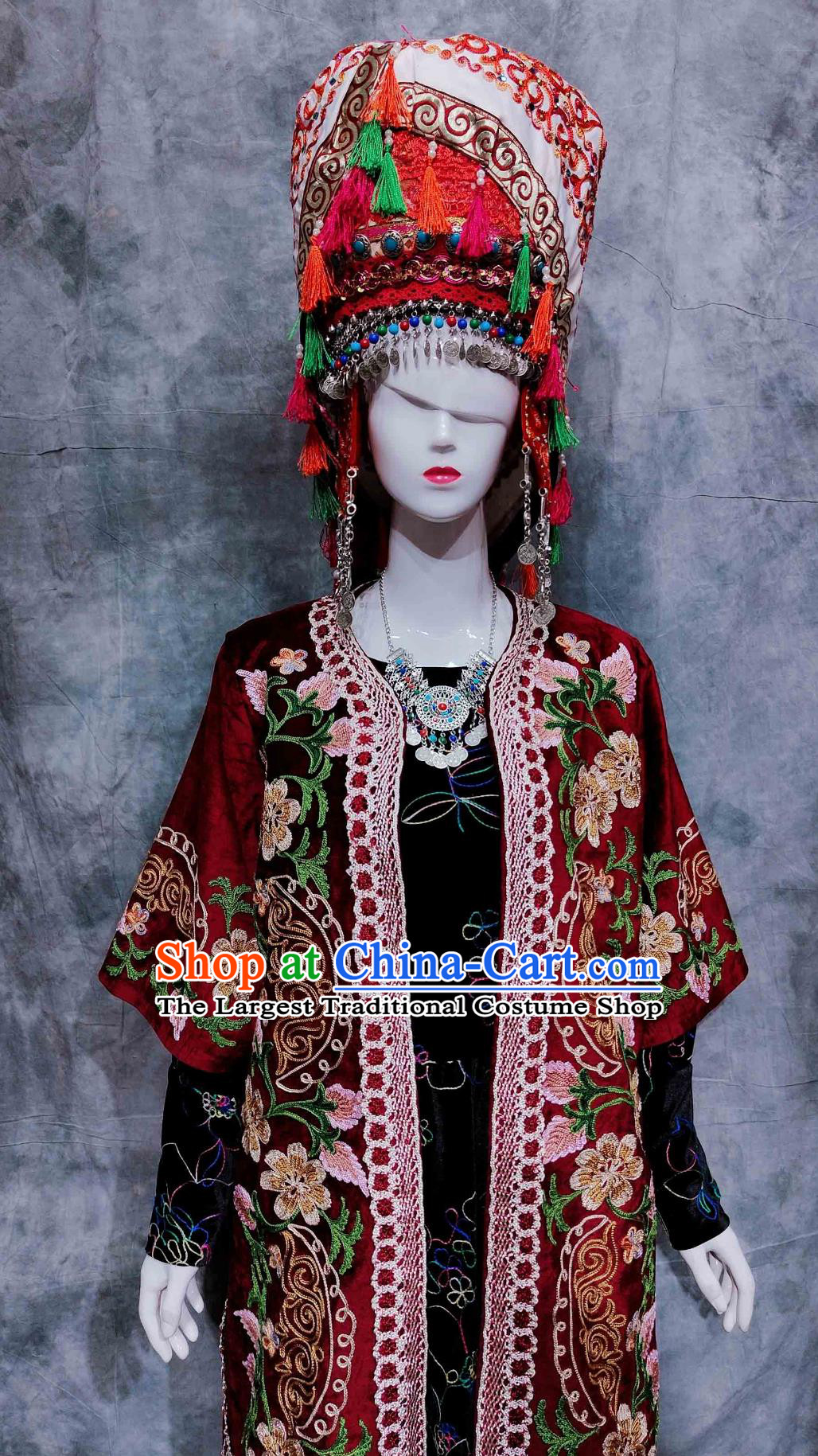 Chinese Kyrgyz Ethnic Dance Costume China Kirghiz National Minority Woman Clothing Traditional Xinjiang Travel Embroidered Dress
