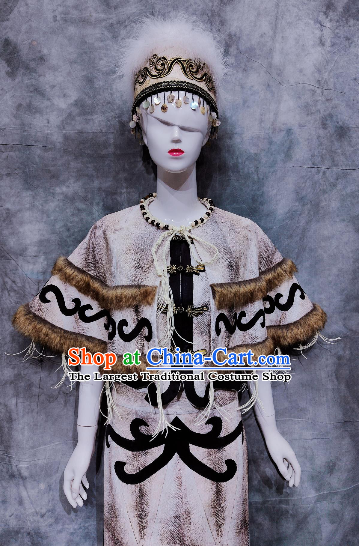 China Hezhen National Minority Woman Clothing Traditional Heilongjiang Travel Dress Chinese He Zhe Ethnic Fishskin Costume