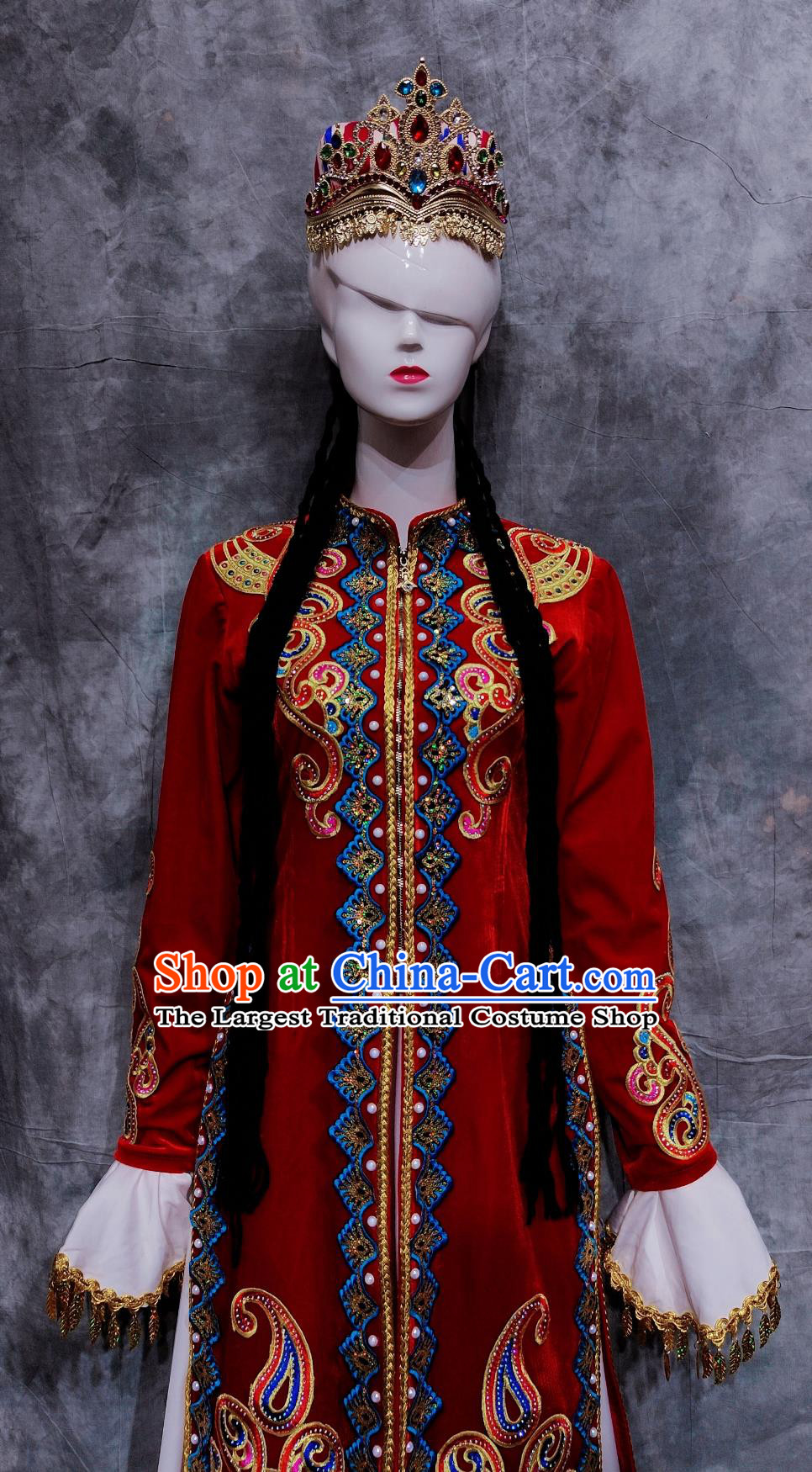 Chinese Ozbek Ethnic Dance Costume China Uyghur National Minority Woman Clothing Traditional Xinjiang Festival Attire