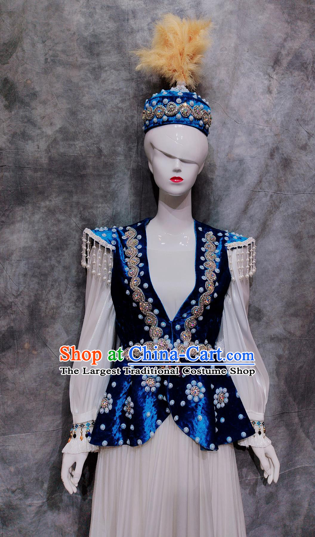 Traditional Xinjiang Festival Performance Dress Chinese Kazak Ethnic Dance Costume China Hazak National Minority Woman Clothing