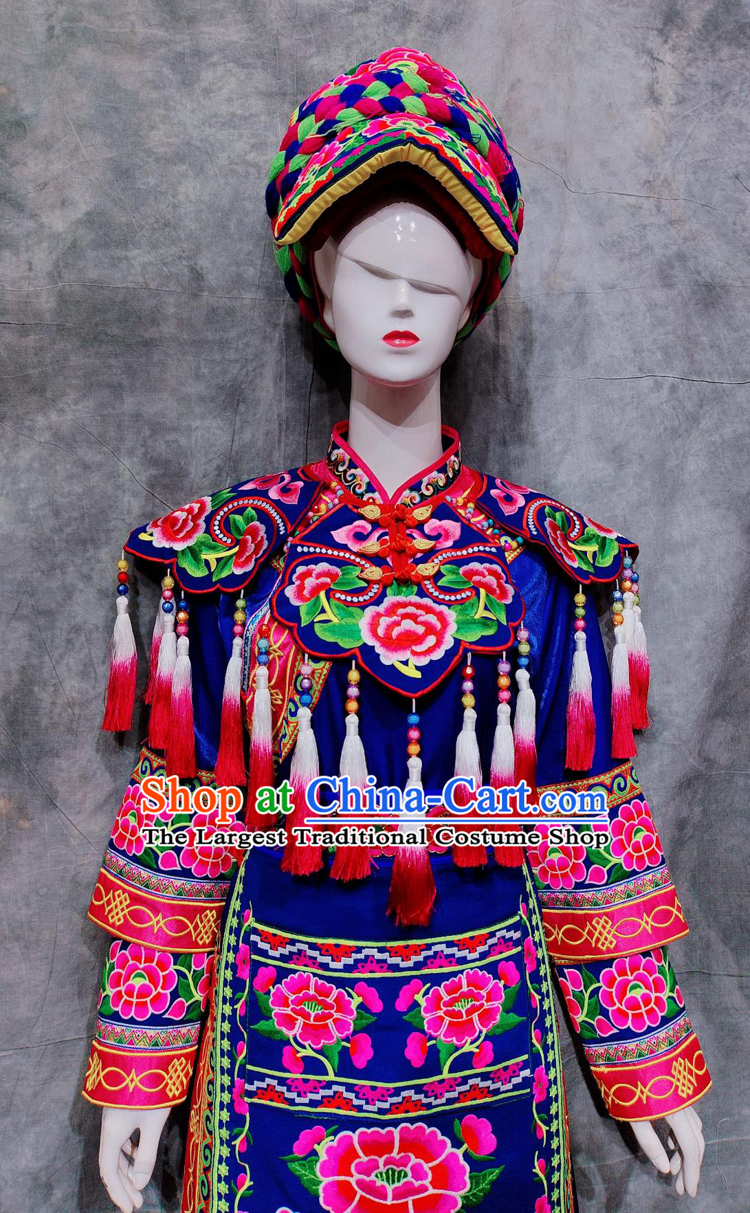 China Qiang National Minority Woman Clothing Traditional Sichuan A Ba Festival Dress Chinese Ethnic Dance Performance Costume