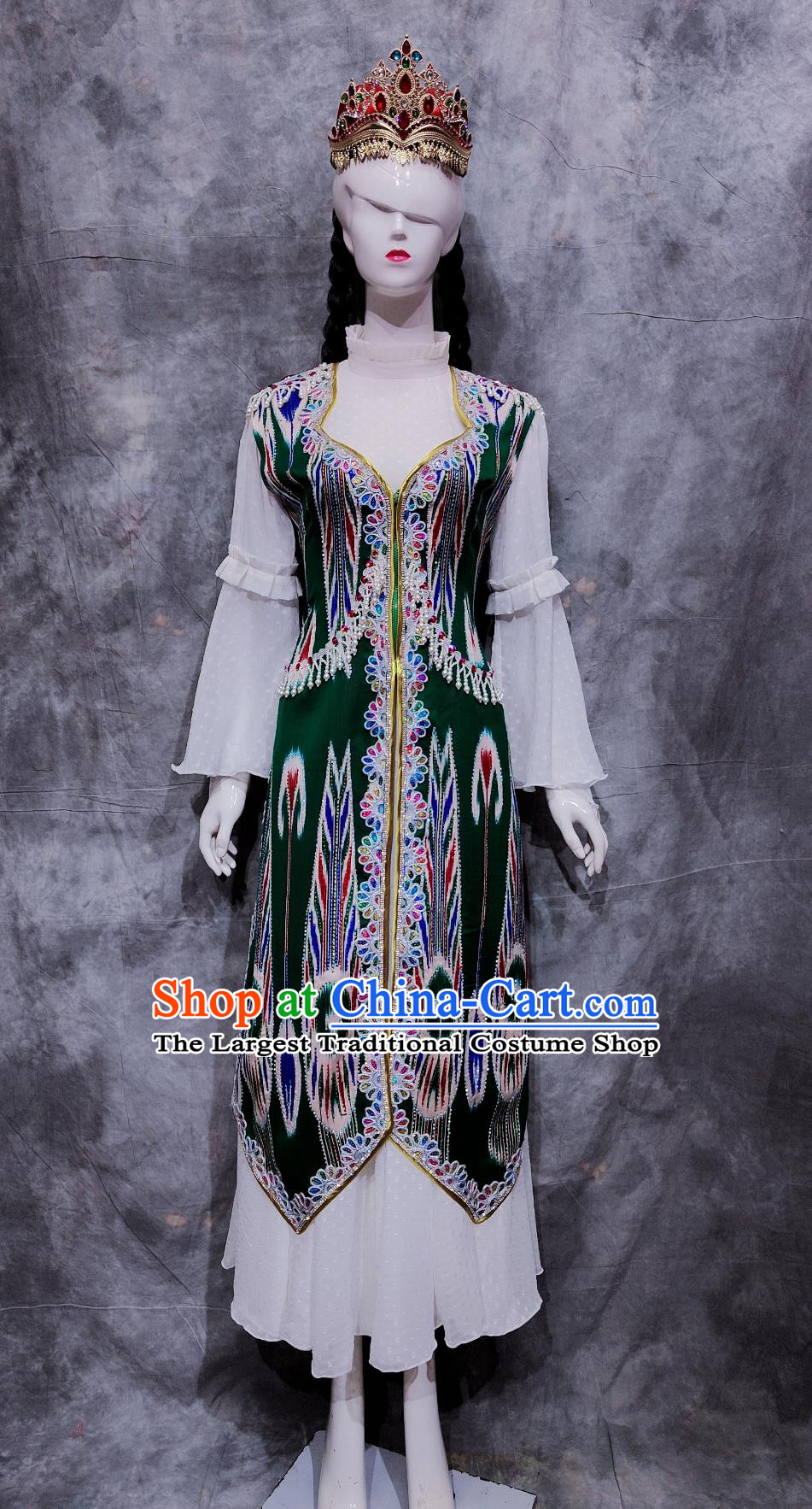 Chinese Uyghur Ethnic Dance Costume China Uighur National Minority Woman Clothing Traditional Xinjiang Travel Dress