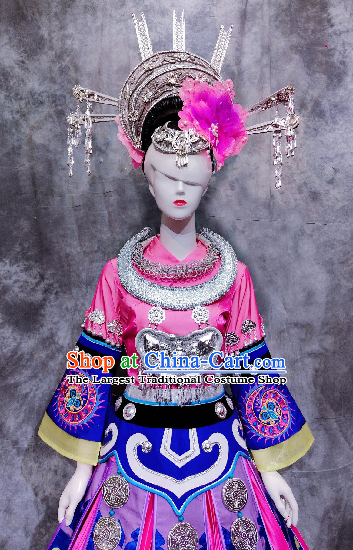 Chinese Hmong Ethnic Dance Costume China Miao National Minority Woman Clothing Traditional Festival Attire Pink Dress