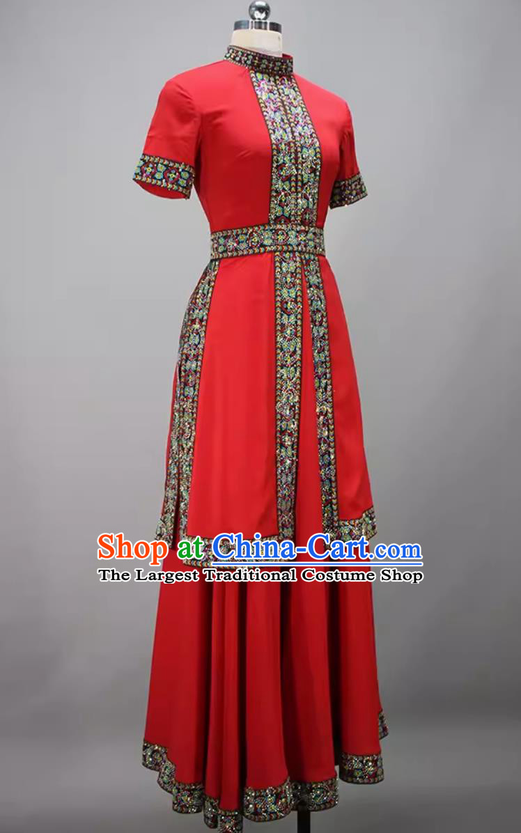 Chinese Dance Contest Program Uyghur Nationality Dance Pamir Lady Replica Costume China Xinjiang Ethnic Dance Red Dress