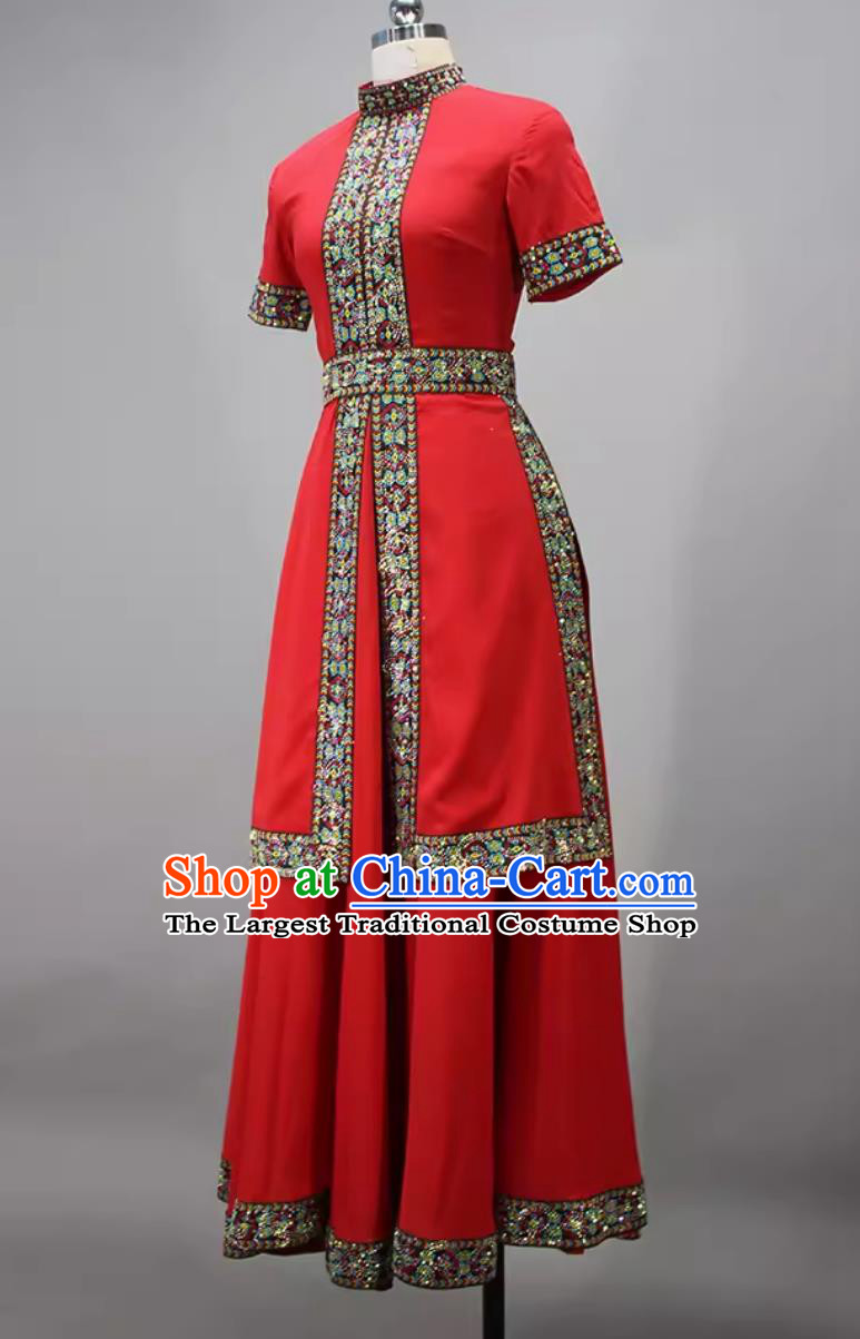 Chinese Dance Contest Program Uyghur Nationality Dance Pamir Lady Replica Costume China Xinjiang Ethnic Dance Red Dress
