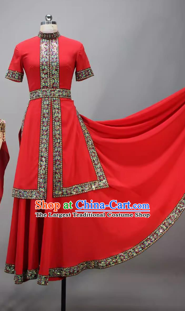 Chinese Dance Contest Program Uyghur Nationality Dance Pamir Lady Replica Costume China Xinjiang Ethnic Dance Red Dress