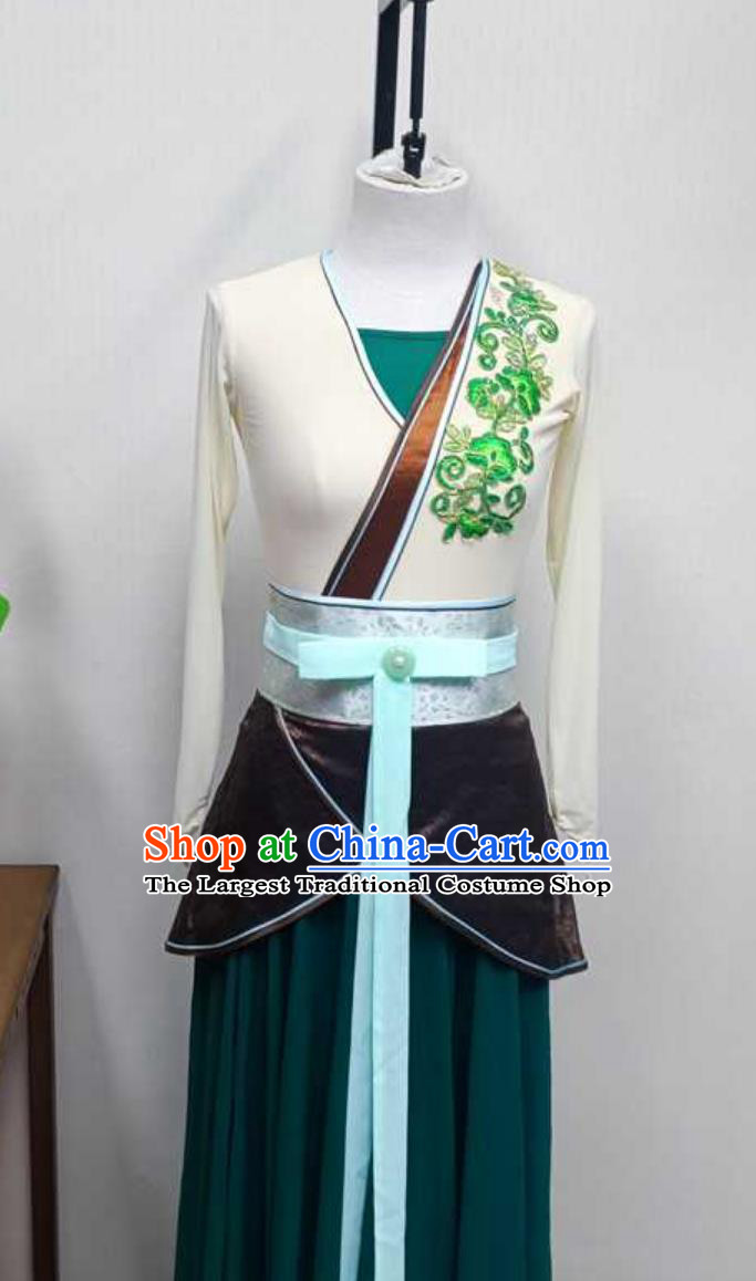 China Classical Dance Clothing Chinese Han Tang Dance Jia Ming Xing Costume Women Group Performance Green Dress