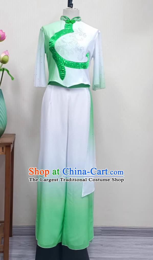 Women Group Performance Green Outfit China Yangko Dance Clothing Chinese Folk Dance Costume