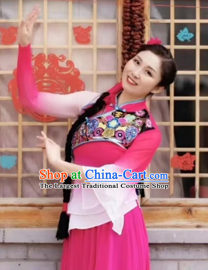 China Fan Dance Clothing Chinese Folk Dance Yangko Costume Women Group Performance Pink Outfit