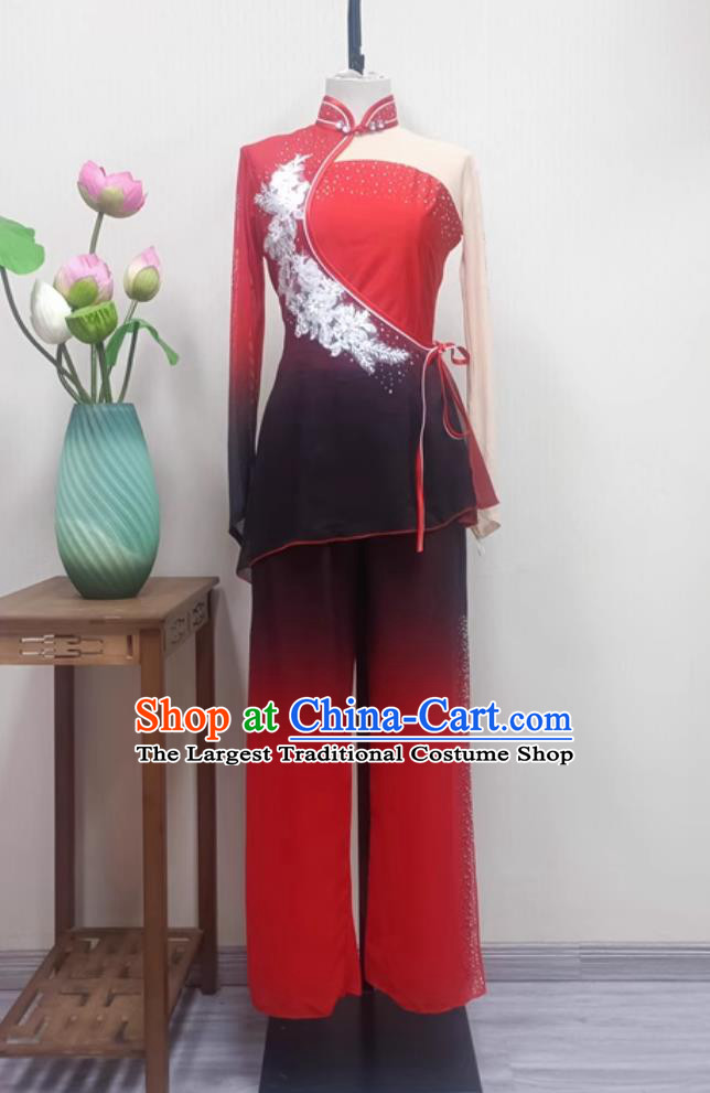 Chinese Yangko Dance Dragon Raiser Costume Women Group Performance Red Outfit China Jiaozhou Folk Dance Clothing