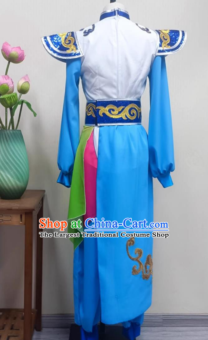Women Dragon Performance Blue Outfit China Folk Dance Clothing Chinese Yangko Dance Drum Show Costume
