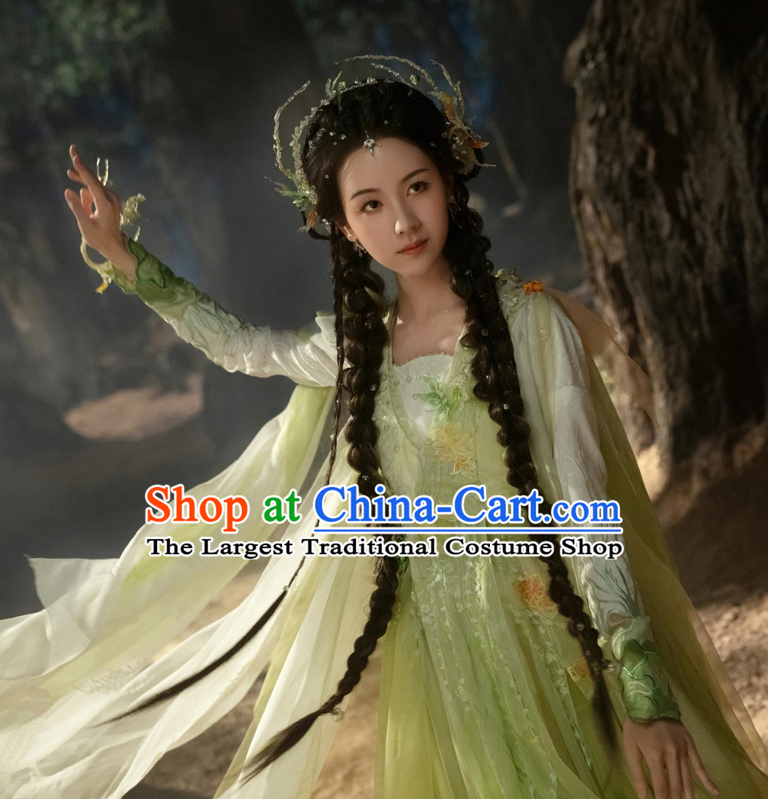 Ancient China Fairy Clothing Chinese TV Series Fox Spirit Matchmaker Red Moon Pact Yue Ti Xia Green Dress