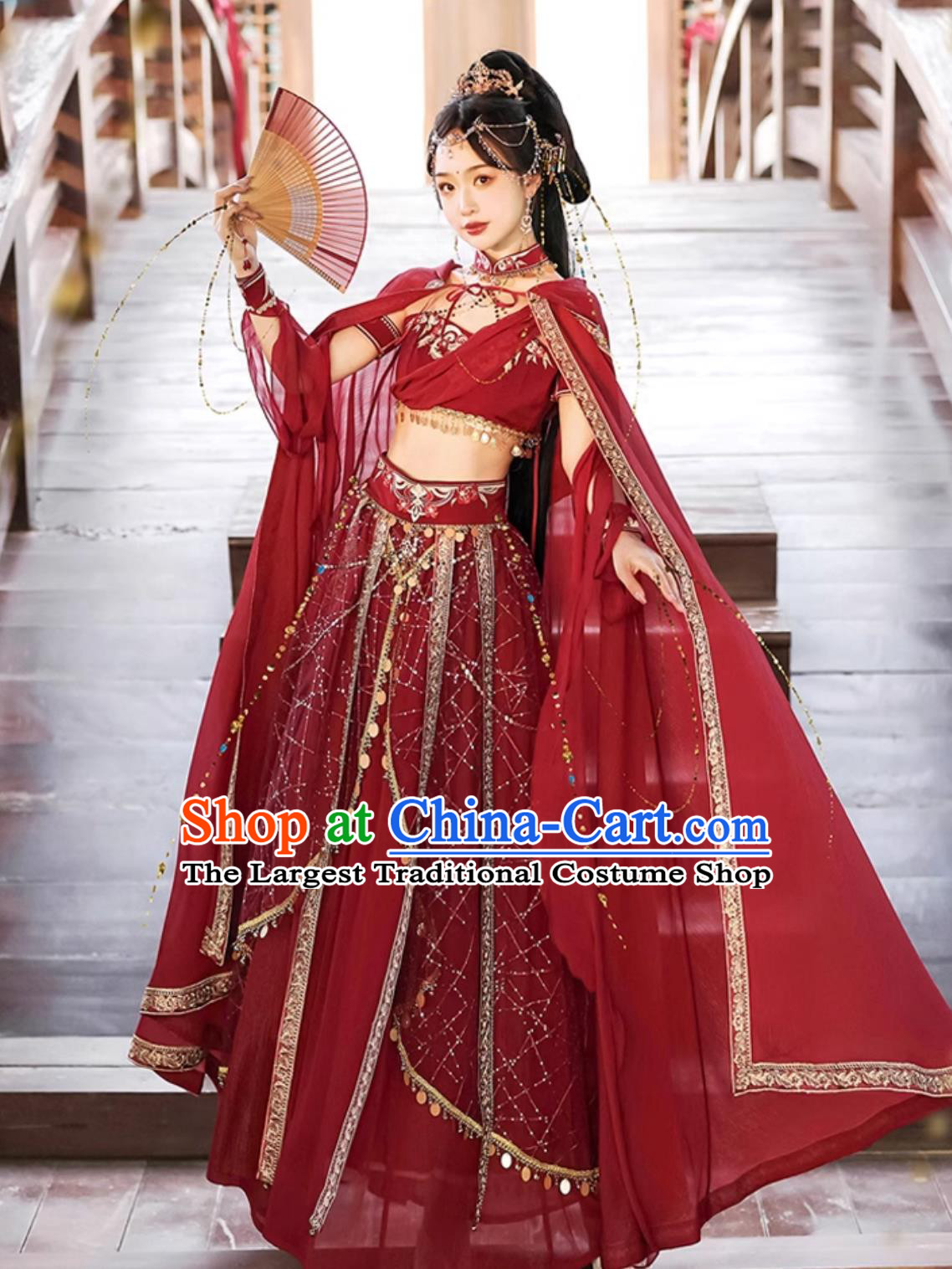 China Dunhuang Feitian Dance Costumes Chinese Flying Apsaras Hanfu Red Dress Complete Set