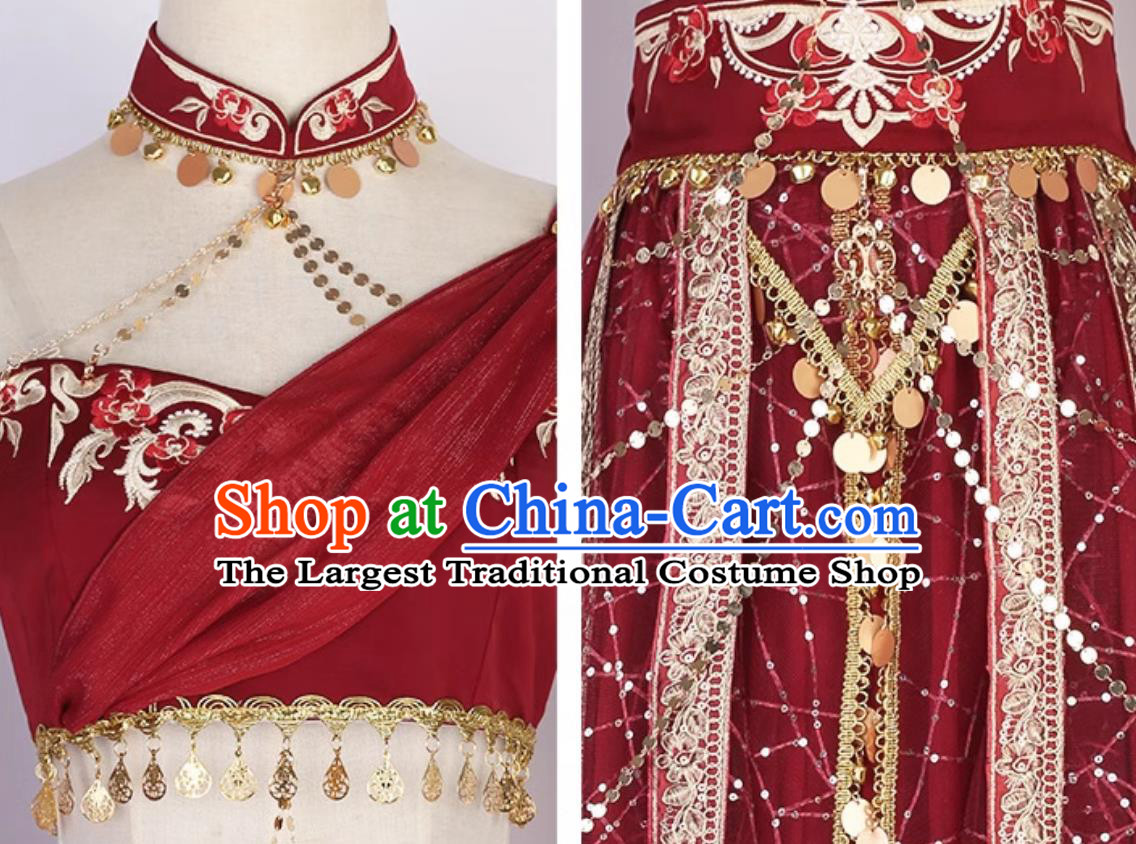 China Dunhuang Feitian Dance Costumes Chinese Flying Apsaras Hanfu Red Dress Complete Set