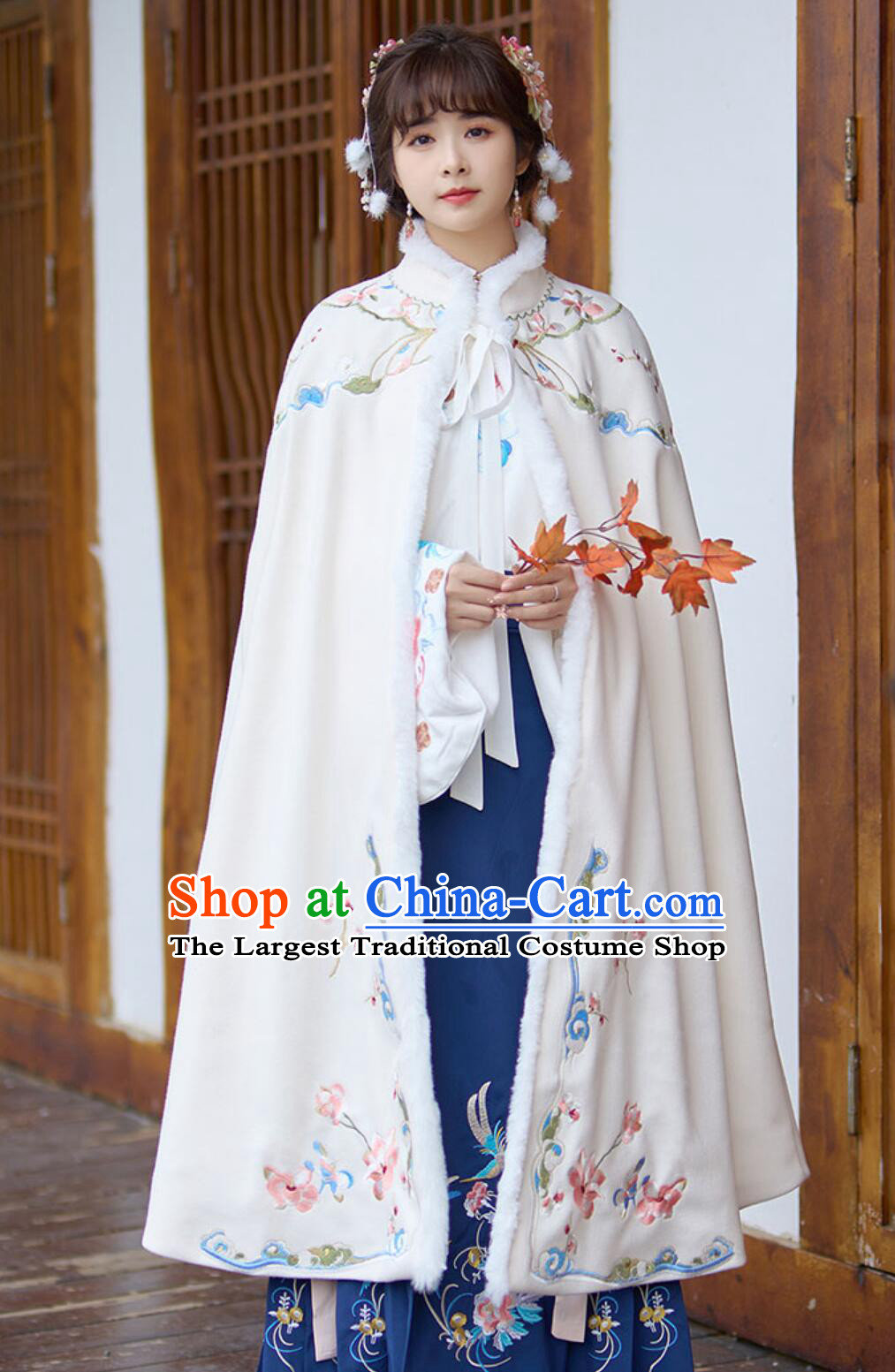 Ancient China Princess Mantle Costume Chinese Embroidered Warm Cloak Winter Traditional Hanfu Cape