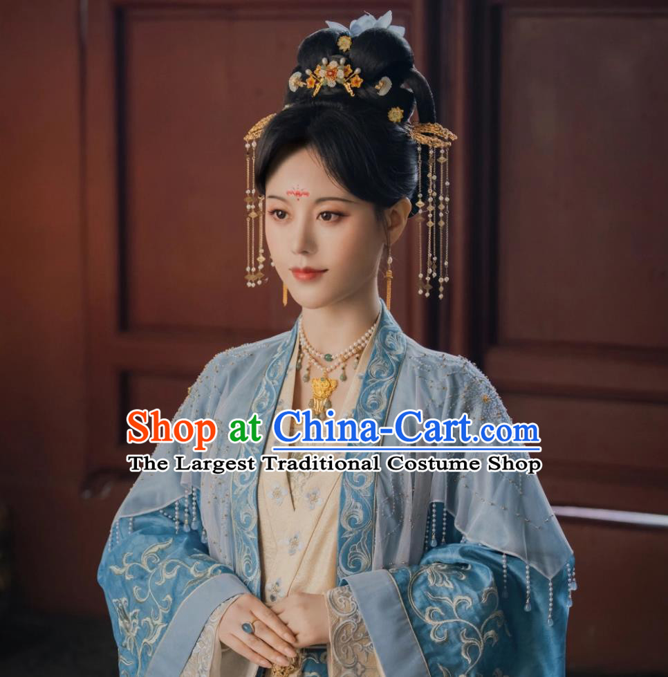 Chinese TV Drama Story of Kunning Imperial Consort Xue Shu Blue Dresses Ancient China Court Woman Clothing