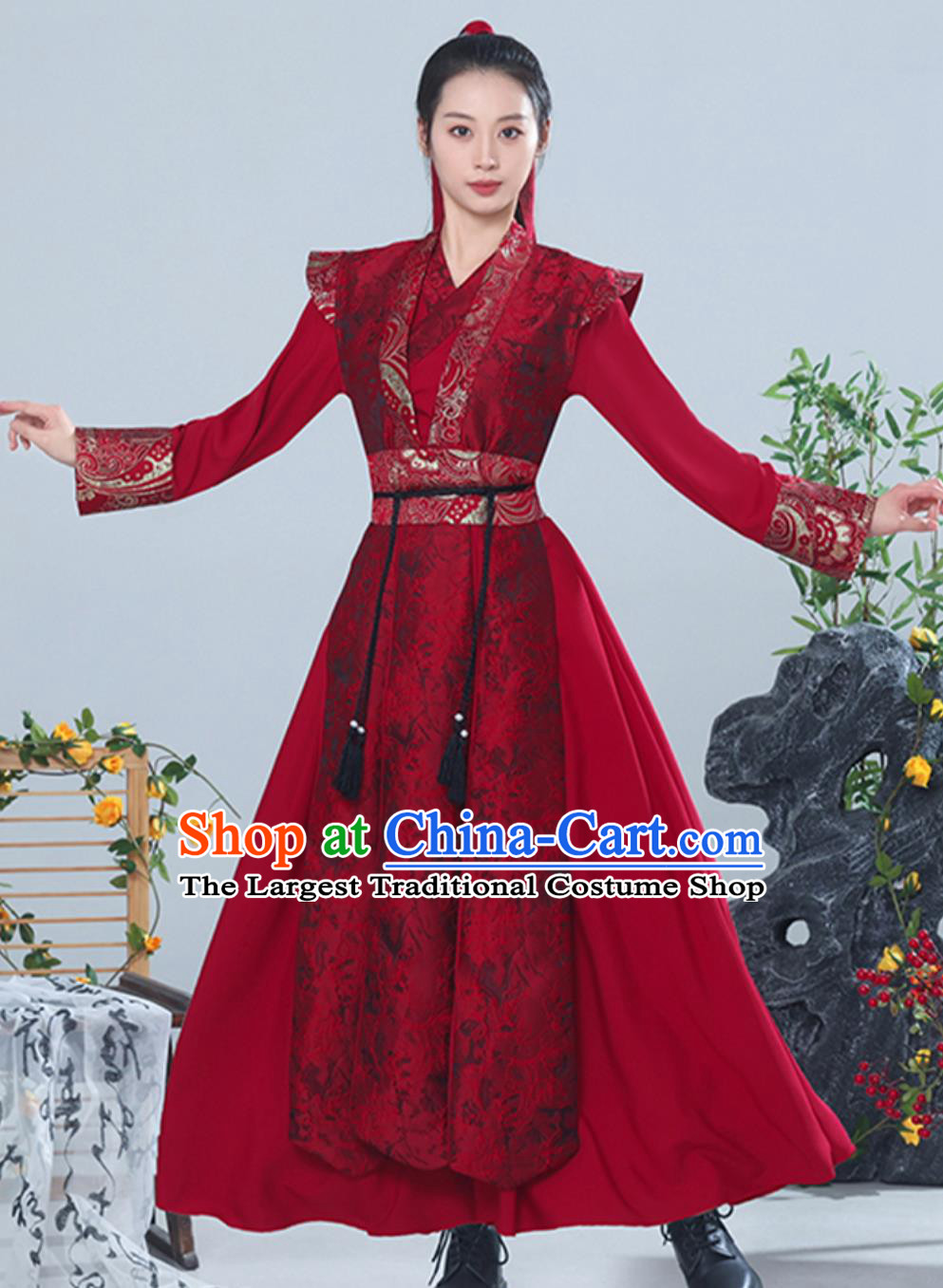 China Classical Dance Song of the Snow Dragon Red Dress Traditional Chinese Swordplay Dance Costume Woman Solo Dance Hua Mulan Clothing