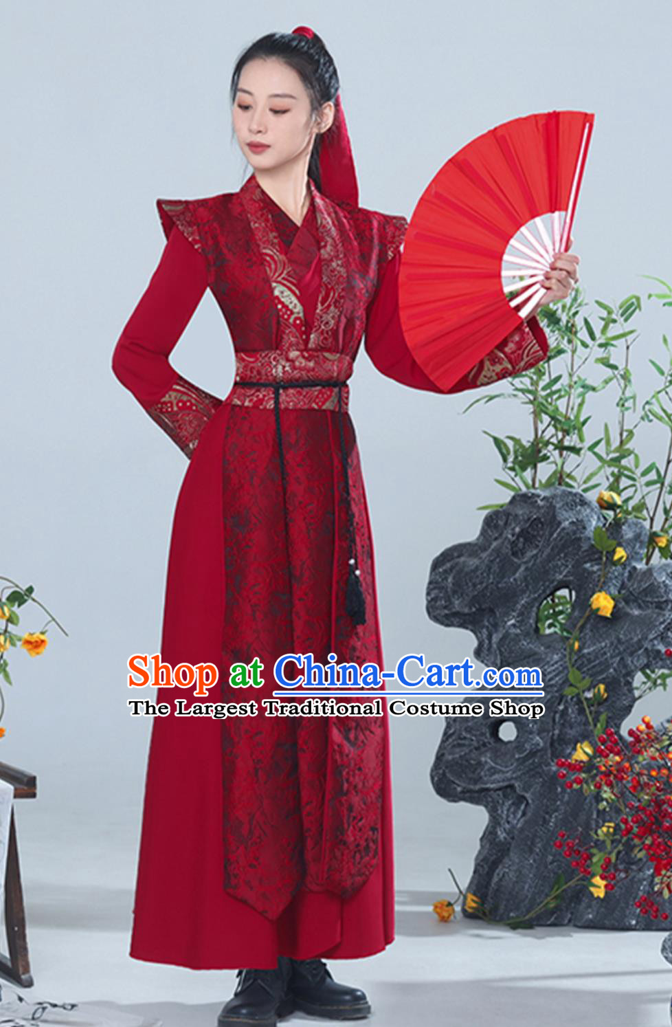China Classical Dance Song of the Snow Dragon Red Dress Traditional Chinese Swordplay Dance Costume Woman Solo Dance Hua Mulan Clothing