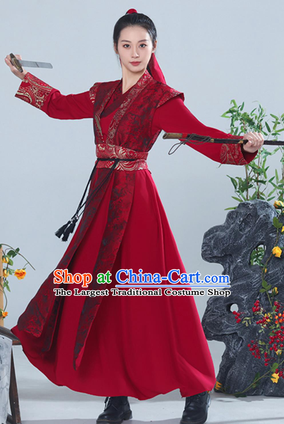 China Classical Dance Song of the Snow Dragon Red Dress Traditional Chinese Swordplay Dance Costume Woman Solo Dance Hua Mulan Clothing