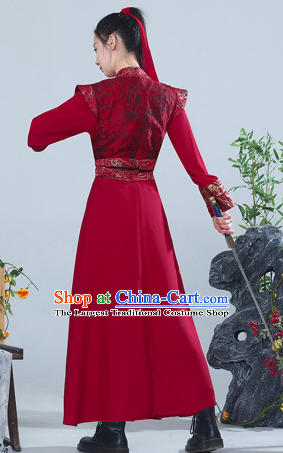China Classical Dance Song of the Snow Dragon Red Dress Traditional Chinese Swordplay Dance Costume Woman Solo Dance Hua Mulan Clothing