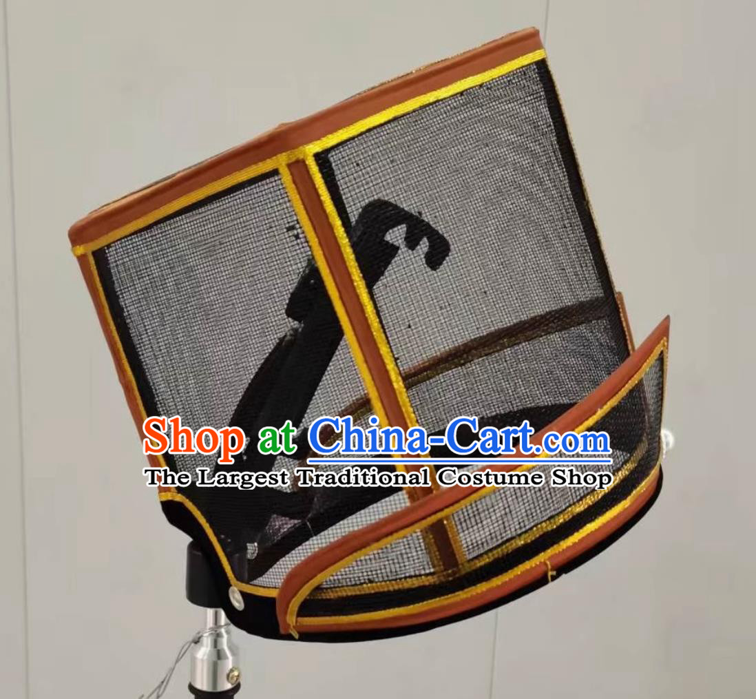 Handmade Traditional Opera Black Veil Hat China Beijing Opera Hamal Headwear Chinese Beijing Opera Yamen Runners Headgear