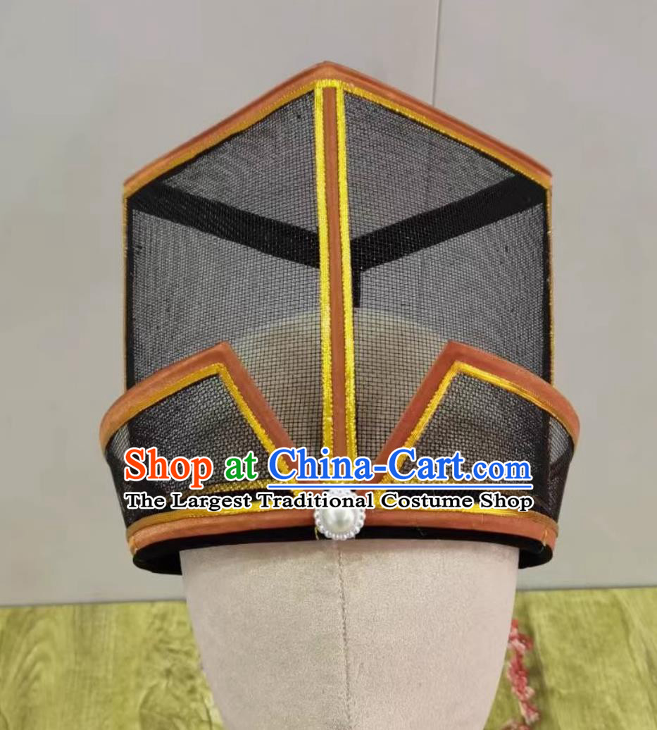 Handmade Traditional Opera Black Veil Hat China Beijing Opera Hamal Headwear Chinese Beijing Opera Yamen Runners Headgear