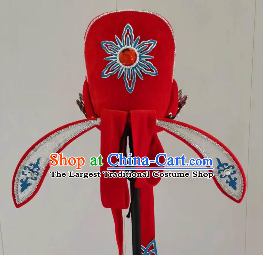 Chinese Beijing Opera Groom Headgear Handmade Traditional Opera Scholar Red Hat China Beijing Opera Xiaosheng Headwear