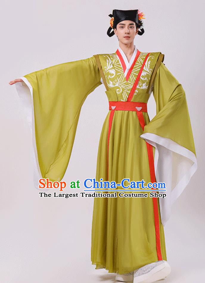 Chinese Lantern Festival Performance Olive Green Hanfu Classical Dance Costume China Song Dynasty Scholar Clothing
