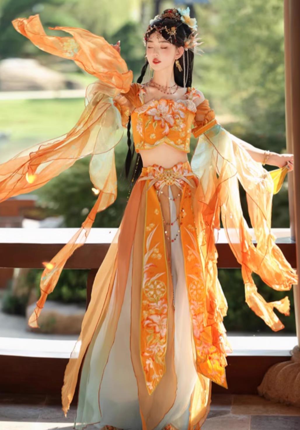 Mystical Enchantress Performance Costume Embroidery Chinese Ethnic Princess Yellow Dress