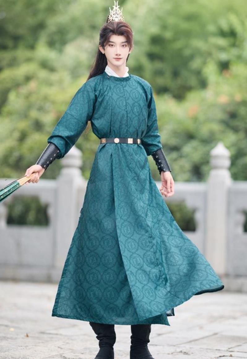 Dark Green Tang Dynasty Round Collar Robe Ancient Chinese Scholar Attire Traditional Hanfu Clothing
