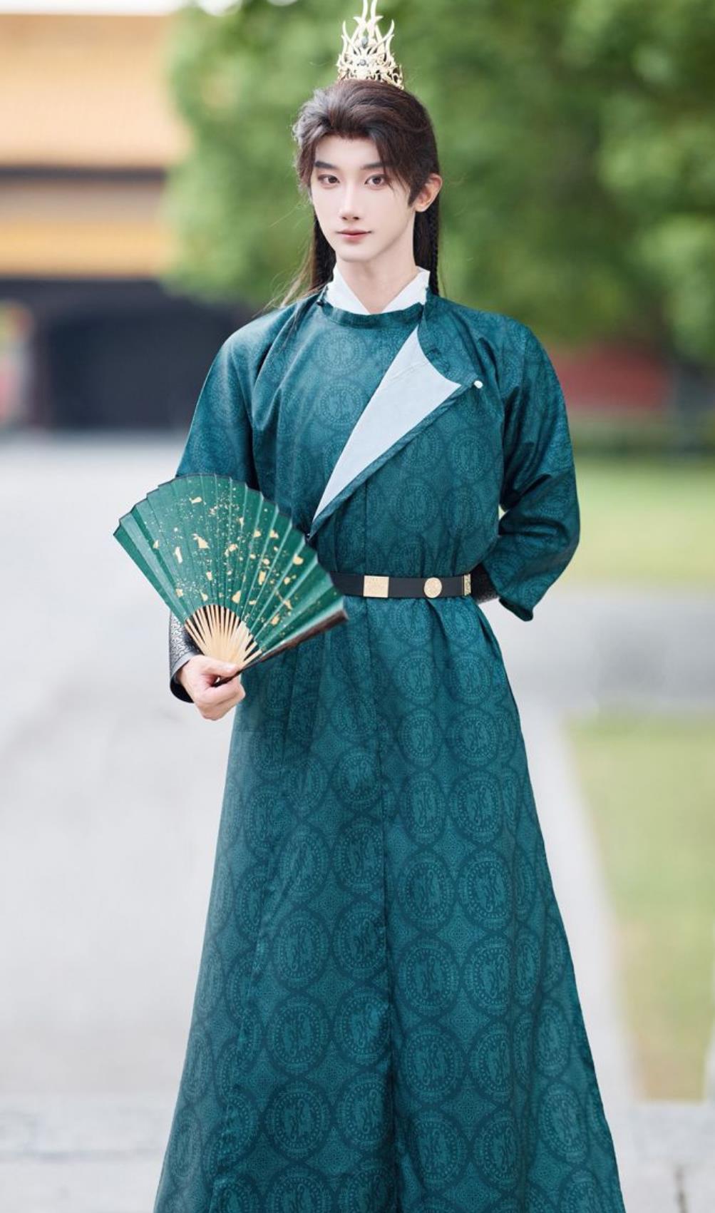 Dark Green Tang Dynasty Round Collar Robe Ancient Chinese Scholar Attire Traditional Hanfu Clothing