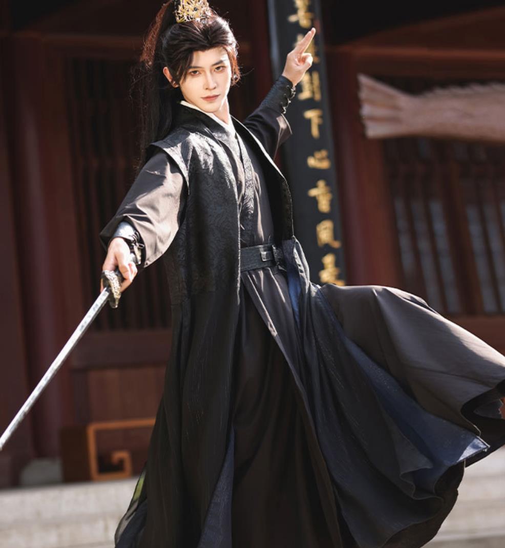Hanfu Ancient Costume Cosplay Swordsman Black Outfit Chinese Wuxia Knight Clothing