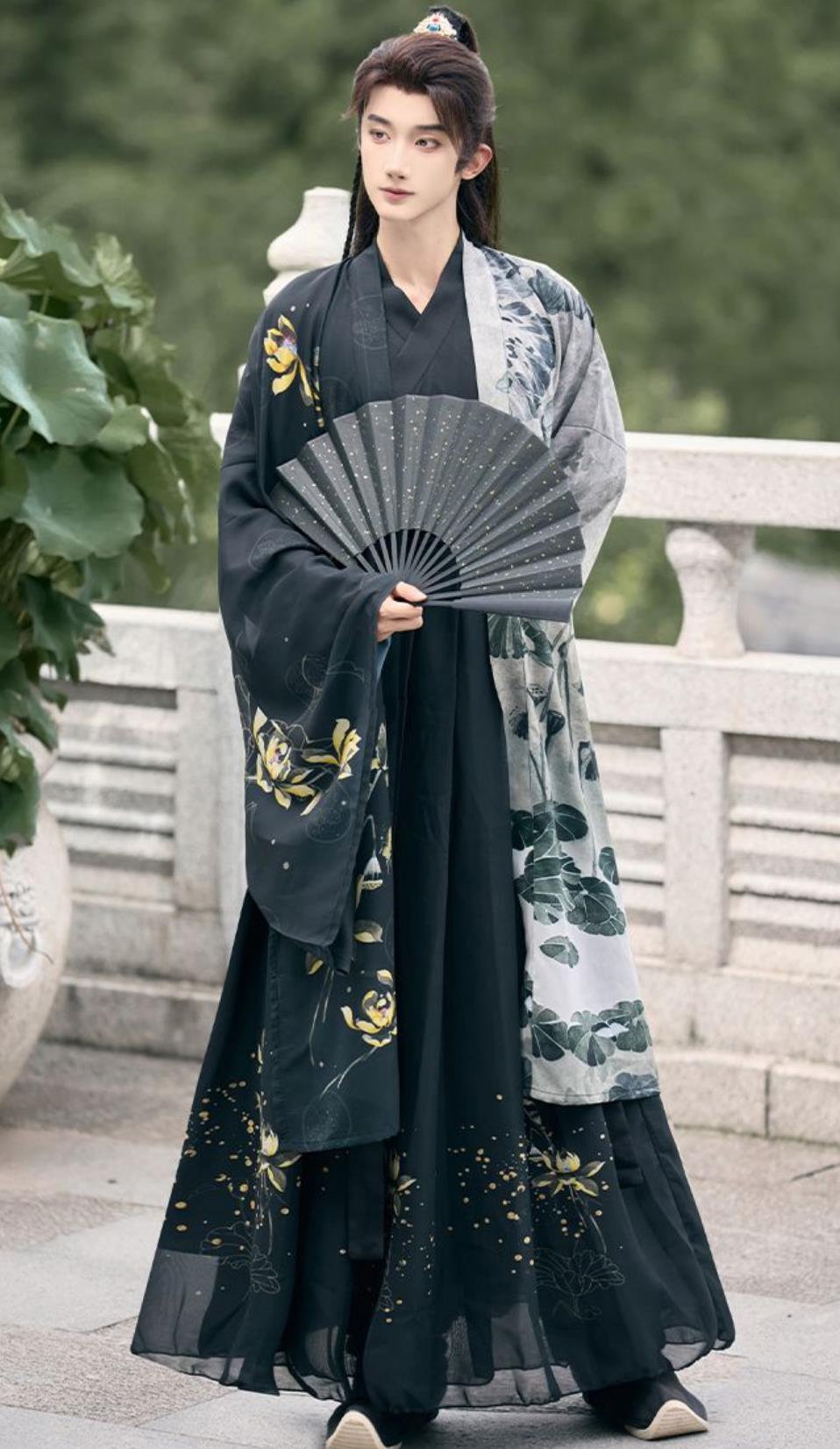 Ancient Chinese Scholar Costume Wuxia Hero Outfit Traditional Hanfu Da Xiu Shan Cross Collar Shirt and Skirt Complete Set