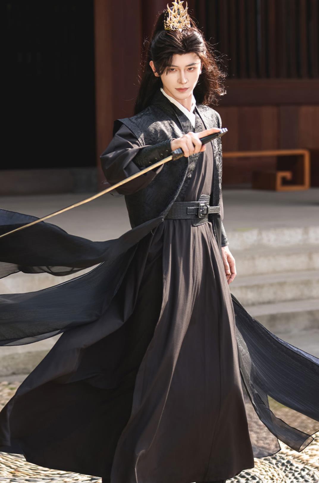 Hanfu Ancient Costume Cosplay Swordsman Black Outfit Chinese Wuxia Knight Clothing