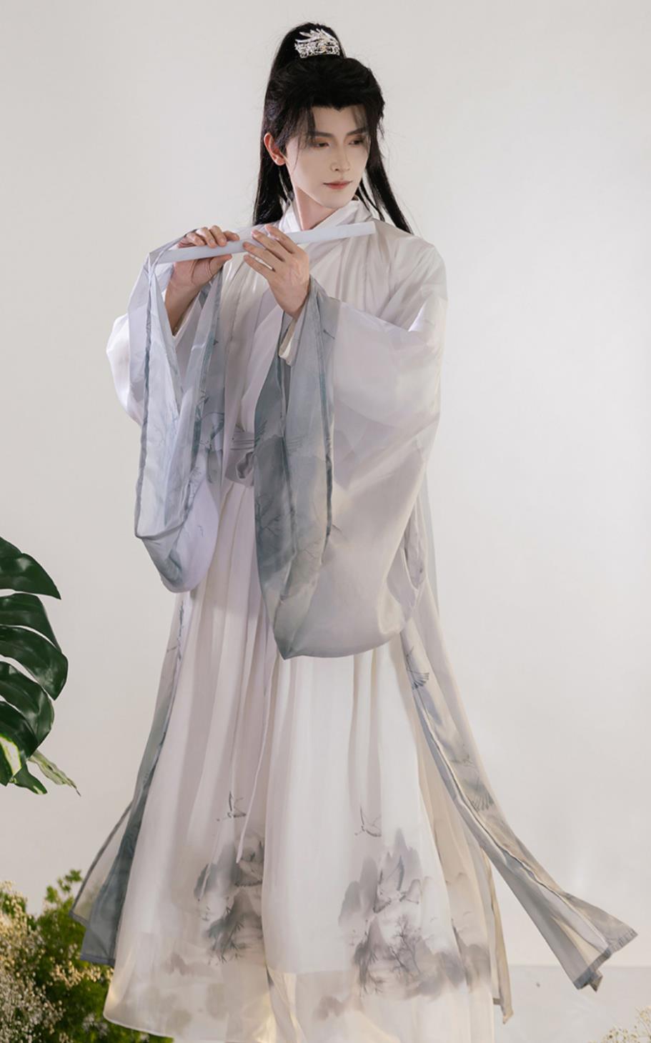 Men Hanfu Chinese Jin Dynasty Young Childe Costume Ancient Scholar Da Xiu Shan Robe Complete Set