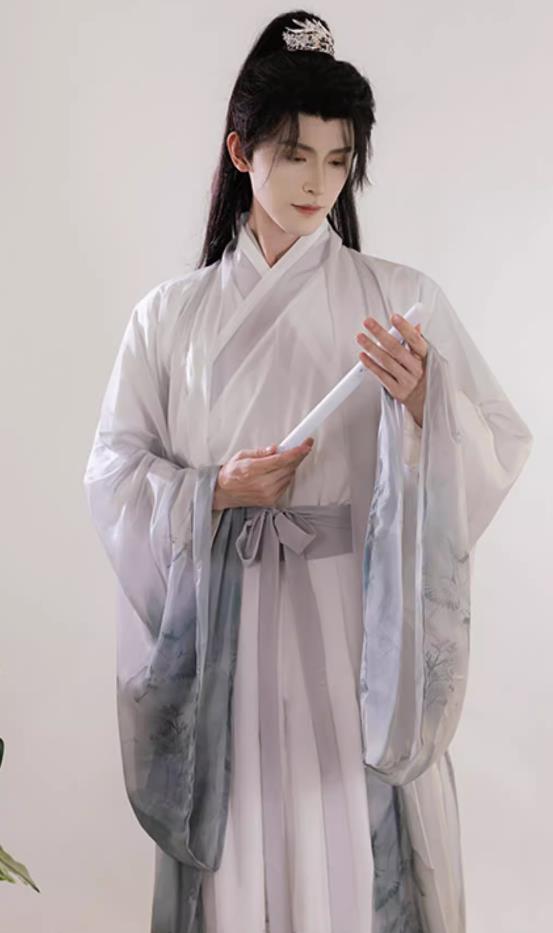 Men Hanfu Chinese Jin Dynasty Young Childe Costume Ancient Scholar Da Xiu Shan Robe Complete Set