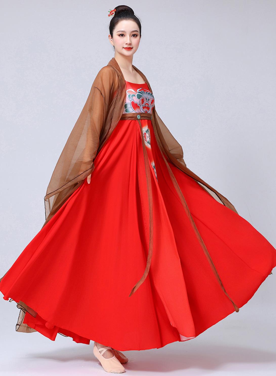 Lady With Hairpin Painting Dance Costume Chinese Han Tang Dynasty Dance Clothing Classical Dance Performance Hanfu Dress and Da Xiu Shan