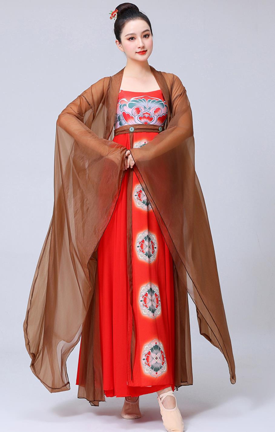 Lady With Hairpin Painting Dance Costume Chinese Han Tang Dynasty Dance Clothing Classical Dance Performance Hanfu Dress and Da Xiu Shan