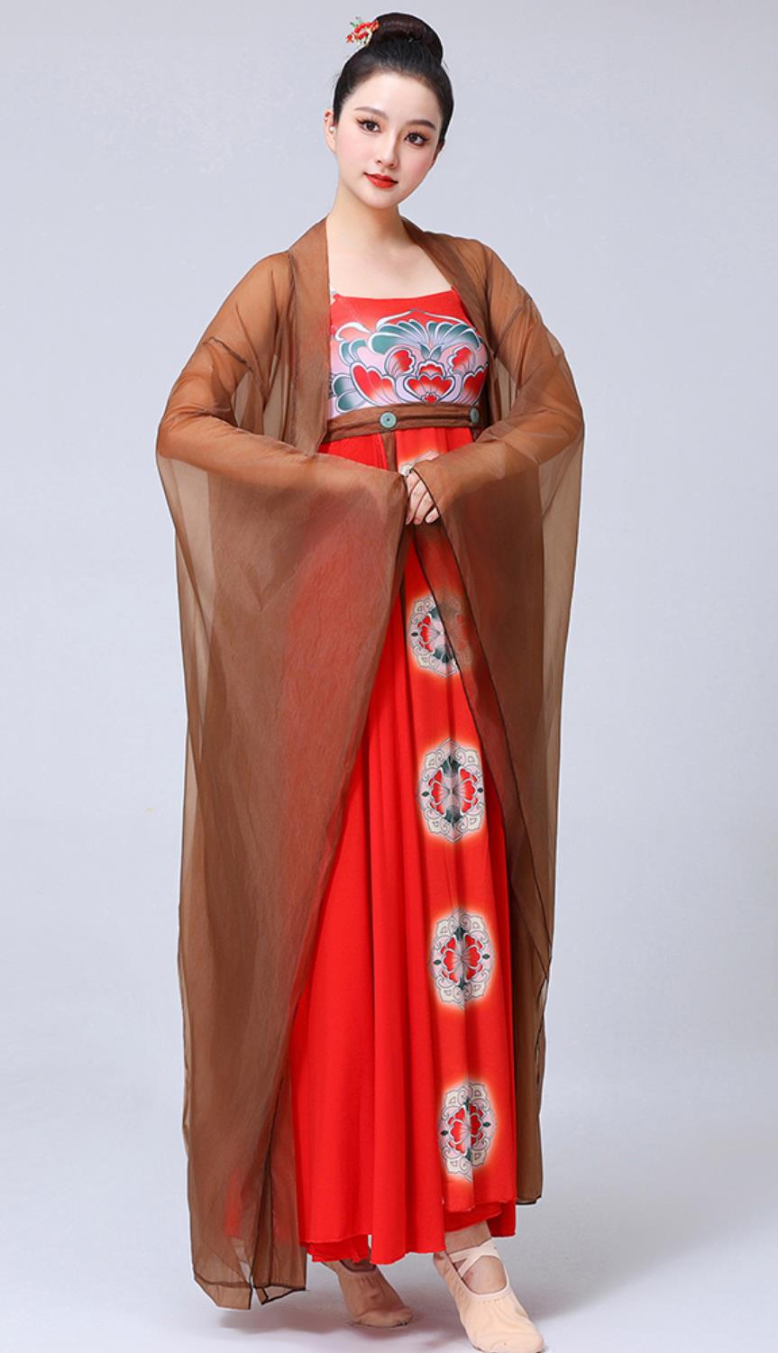 Lady With Hairpin Painting Dance Costume Chinese Han Tang Dynasty Dance Clothing Classical Dance Performance Hanfu Dress and Da Xiu Shan